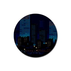 City Building Pixel Art Vaporwave Rubber Coaster (round) by danenraven