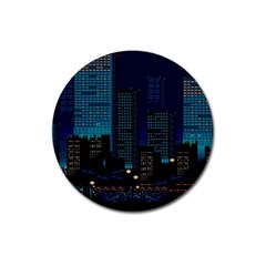 City Building Pixel Art Vaporwave Magnet 3  (round) by danenraven