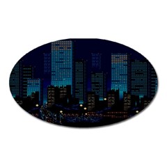 City Building Pixel Art Vaporwave Oval Magnet by danenraven