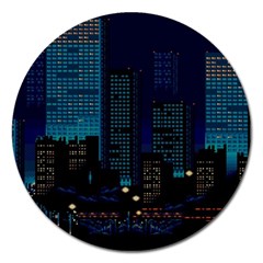 City Building Pixel Art Vaporwave Magnet 5  (round) by danenraven