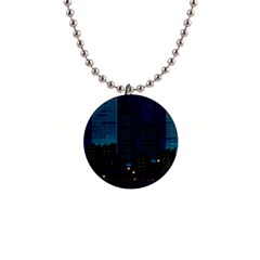 City Building Pixel Art Vaporwave 1  Button Necklace by danenraven