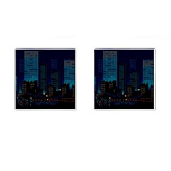 City Building Pixel Art Vaporwave Cufflinks (square) by danenraven