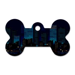 City Building Pixel Art Vaporwave Dog Tag Bone (one Side) by danenraven