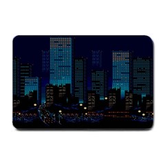 City Building Pixel Art Vaporwave Small Doormat  by danenraven