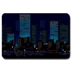 City Building Pixel Art Vaporwave Large Doormat  by danenraven