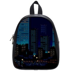 City Building Pixel Art Vaporwave School Bag (small)