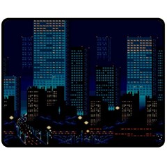 City Building Pixel Art Vaporwave Fleece Blanket (medium)  by danenraven