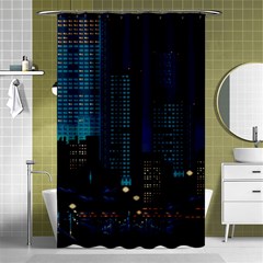 City Building Pixel Art Vaporwave Shower Curtain 48  X 72  (small)  by danenraven