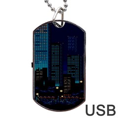 City Building Pixel Art Vaporwave Dog Tag Usb Flash (one Side) by danenraven