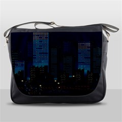 City Building Pixel Art Vaporwave Messenger Bag by danenraven