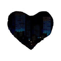 City Building Pixel Art Vaporwave Standard 16  Premium Heart Shape Cushions by danenraven