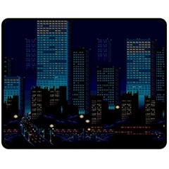 City Building Pixel Art Vaporwave Double Sided Fleece Blanket (medium)  by danenraven