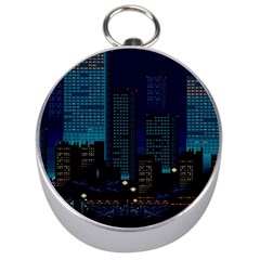 City Building Pixel Art Vaporwave Silver Compasses by danenraven