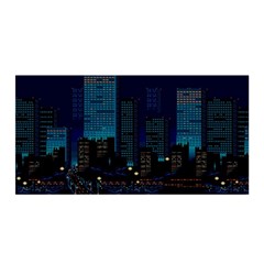 City Building Pixel Art Vaporwave Satin Wrap 35  X 70  by danenraven