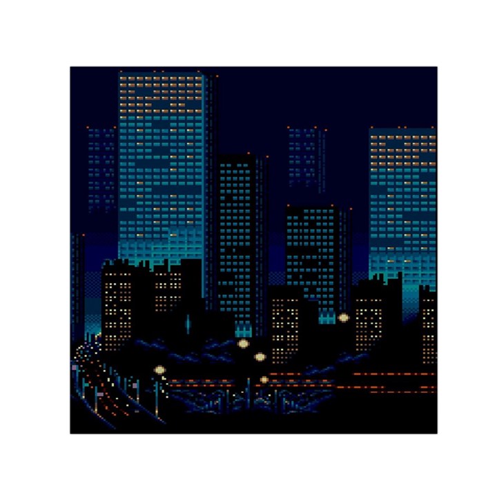 City Building Pixel Art Vaporwave Square Satin Scarf (30  x 30 )