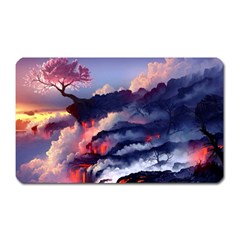 Cherry Blossom Tree On Cliff Digital Wallpaper Cherry Blossom On Cliff Mountain Nature Magnet (rectangular) by danenraven