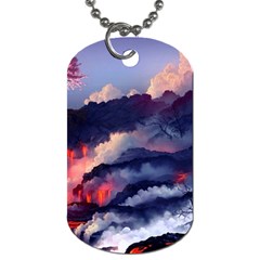 Cherry Blossom Tree On Cliff Digital Wallpaper Cherry Blossom On Cliff Mountain Nature Dog Tag (one Side) by danenraven