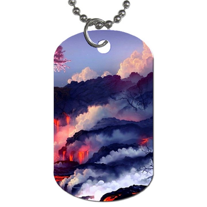 Cherry Blossom Tree On Cliff Digital Wallpaper Cherry Blossom On Cliff Mountain Nature Dog Tag (Two Sides)