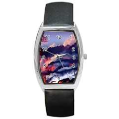 Cherry Blossom Tree On Cliff Digital Wallpaper Cherry Blossom On Cliff Mountain Nature Barrel Style Metal Watch by danenraven