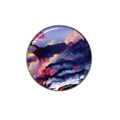 Cherry Blossom Tree On Cliff Digital Wallpaper Cherry Blossom On Cliff Mountain Nature Hat Clip Ball Marker by danenraven