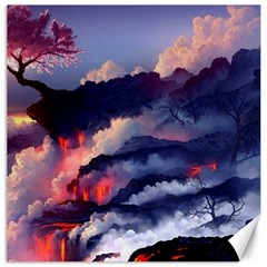 Cherry Blossom Tree On Cliff Digital Wallpaper Cherry Blossom On Cliff Mountain Nature Canvas 12  X 12  by danenraven