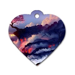 Cherry Blossom Tree On Cliff Digital Wallpaper Cherry Blossom On Cliff Mountain Nature Dog Tag Heart (two Sides) by danenraven