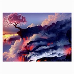 Cherry Blossom Tree On Cliff Digital Wallpaper Cherry Blossom On Cliff Mountain Nature Large Glasses Cloth by danenraven