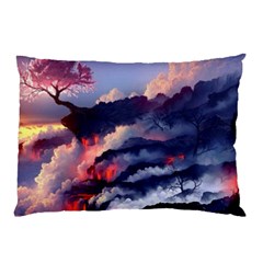 Cherry Blossom Tree On Cliff Digital Wallpaper Cherry Blossom On Cliff Mountain Nature Pillow Case (two Sides) by danenraven