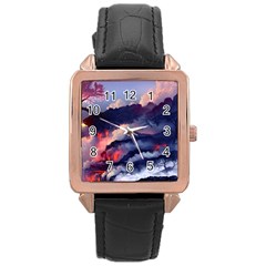 Cherry Blossom Tree On Cliff Digital Wallpaper Cherry Blossom On Cliff Mountain Nature Rose Gold Leather Watch  by danenraven