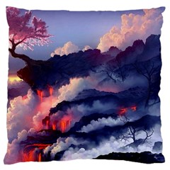 Cherry Blossom Tree On Cliff Digital Wallpaper Cherry Blossom On Cliff Mountain Nature Standard Flano Cushion Case (two Sides) by danenraven