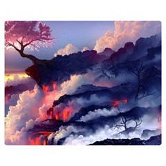 Cherry Blossom Tree On Cliff Digital Wallpaper Cherry Blossom On Cliff Mountain Nature Double Sided Flano Blanket (medium)  by danenraven