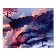 Cherry Blossom Tree On Cliff Digital Wallpaper Cherry Blossom On Cliff Mountain Nature Double Sided Flano Blanket (large)  by danenraven