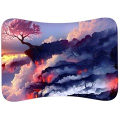 Cherry Blossom Tree On Cliff Digital Wallpaper Cherry Blossom On Cliff Mountain Nature Velour Seat Head Rest Cushion by danenraven