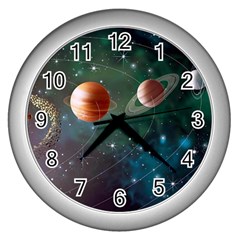 Planet Galaxy Fantasy Wall Clock (Silver)