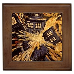 Brown And Black Abstract Painting Doctor Who Tardis Vincent Van Gogh Framed Tile by danenraven