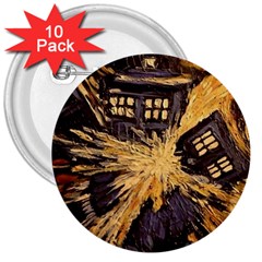 Brown And Black Abstract Painting Doctor Who Tardis Vincent Van Gogh 3  Buttons (10 Pack)  by danenraven