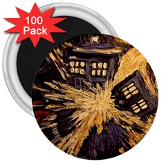 Brown And Black Abstract Painting Doctor Who Tardis Vincent Van Gogh 3  Magnets (100 Pack) by danenraven