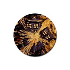 Brown And Black Abstract Painting Doctor Who Tardis Vincent Van Gogh Rubber Coaster (round) by danenraven