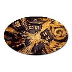 Brown And Black Abstract Painting Doctor Who Tardis Vincent Van Gogh Oval Magnet by danenraven