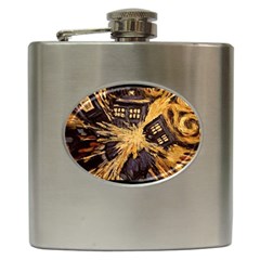 Brown And Black Abstract Painting Doctor Who Tardis Vincent Van Gogh Hip Flask (6 Oz) by danenraven