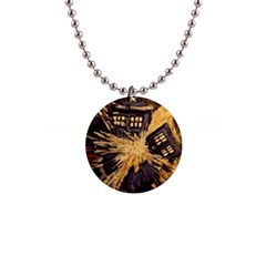 Brown And Black Abstract Painting Doctor Who Tardis Vincent Van Gogh 1  Button Necklace by danenraven