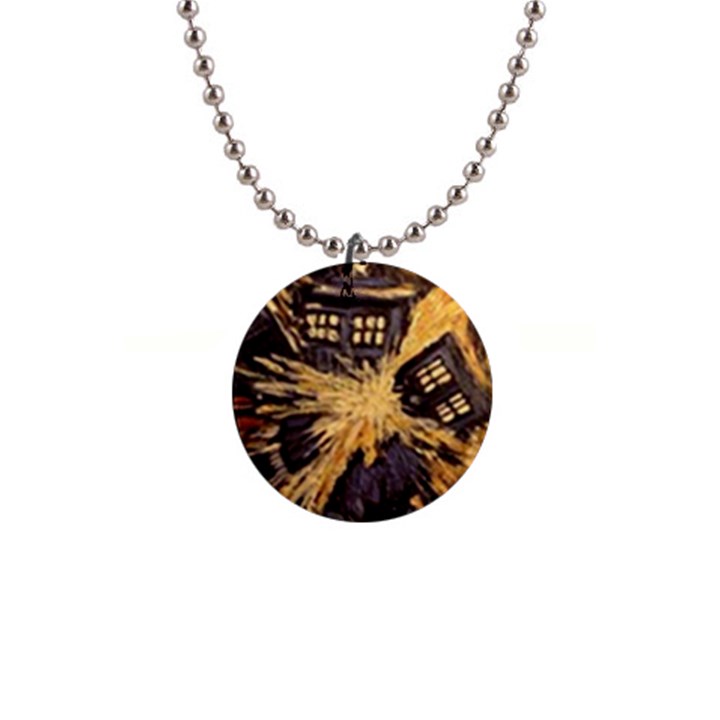 Brown And Black Abstract Painting Doctor Who Tardis Vincent Van Gogh 1  Button Necklace