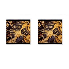 Brown And Black Abstract Painting Doctor Who Tardis Vincent Van Gogh Cufflinks (square) by danenraven