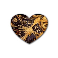 Brown And Black Abstract Painting Doctor Who Tardis Vincent Van Gogh Rubber Heart Coaster (4 Pack) by danenraven