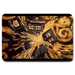 Brown And Black Abstract Painting Doctor Who Tardis Vincent Van Gogh Large Doormat  by danenraven