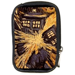 Brown And Black Abstract Painting Doctor Who Tardis Vincent Van Gogh Compact Camera Leather Case by danenraven