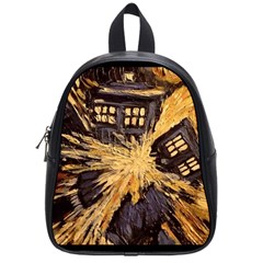 Brown And Black Abstract Painting Doctor Who Tardis Vincent Van Gogh School Bag (small) by danenraven