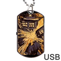 Brown And Black Abstract Painting Doctor Who Tardis Vincent Van Gogh Dog Tag Usb Flash (one Side) by danenraven