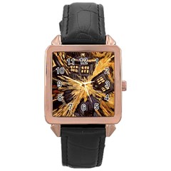 Brown And Black Abstract Painting Doctor Who Tardis Vincent Van Gogh Rose Gold Leather Watch  by danenraven