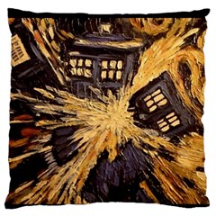 Brown And Black Abstract Painting Doctor Who Tardis Vincent Van Gogh Large Flano Cushion Case (one Side) by danenraven